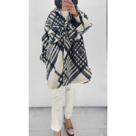 ANINE BING Oakley oversized checked brushed Shirt Jacket size S #2H421 - Picture 2 of 15